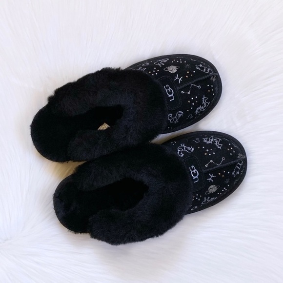 UGG Coquette Zodiac Black Suede Slippers - Picture 2 of 8